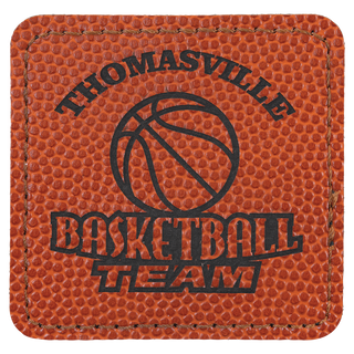 Basketball 2 1/2" x 2 1/2" Laserable Leatherette Square Patch with Kota Pro Adhesive