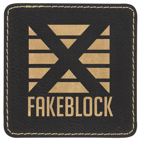 Black/Gold 3" x 3" Square Laserable Leatherette Patch with Adhesive
