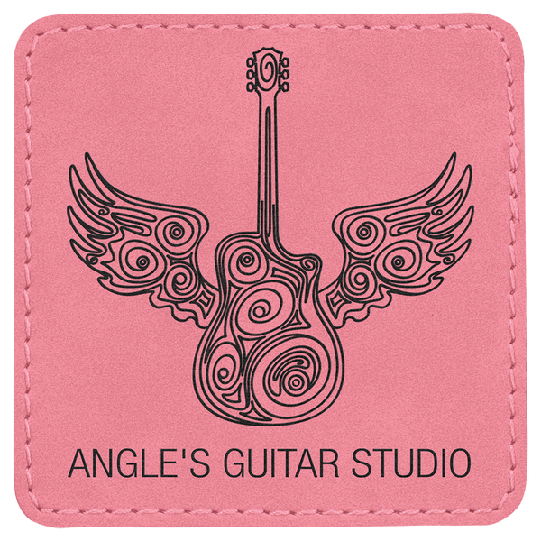 Pink 3" x 3" Square Laserable Leatherette Patch with Adhesive