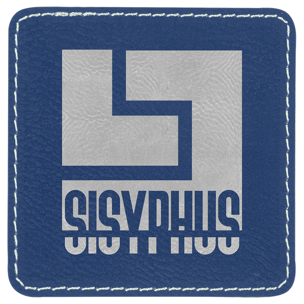 Blue/Silver 3" x 3" Square Laserable Leatherette Patch with Adhesive