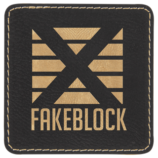 3" x 3" Square Black/Gold Laserable Leatherette Patch with Kota Pro Adhesive