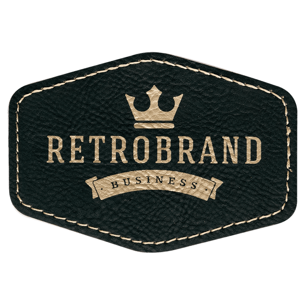 Black/Gold 3 1/2" x 2 1/2" Laserable Leatherette Hex Patch with Kota Pro Adhesive