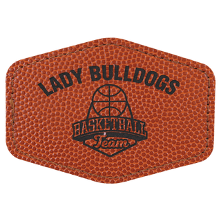 Basketball 3 1/2" x 2 1/2" Laserable Leatherette Hex Patch with Kota Pro Adhesive