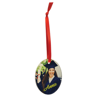 2 1/4" x 3" Oval Sublimatable Acrylic Ornament with Red Ribbon