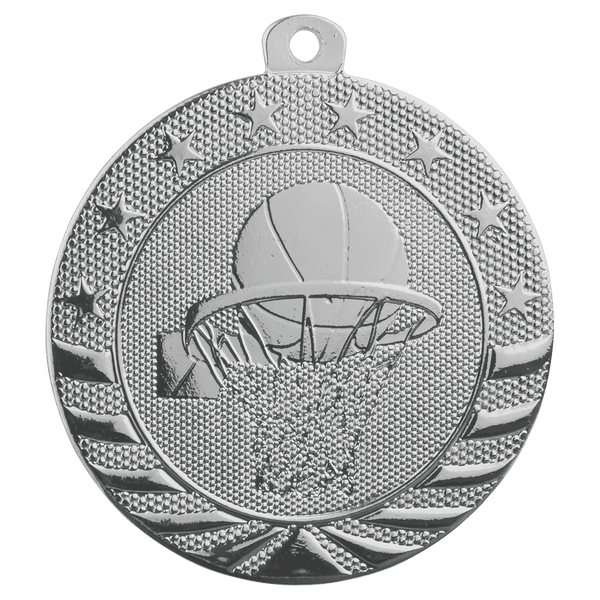 Bright Silver 2" Basketball Starbrite Medal