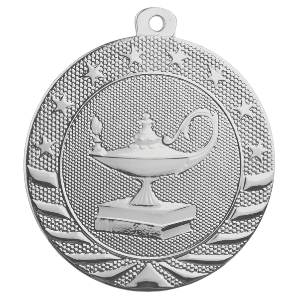 Bright Silver 2" Lamp of Knowledge Starbrite Medal