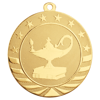 Bright Gold 2 3/4" Lamp of Knowledge Starbrite Medal
