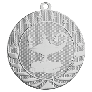 Bright Silver 2 3/4" Lamp of Knowledge Starbrite Medal