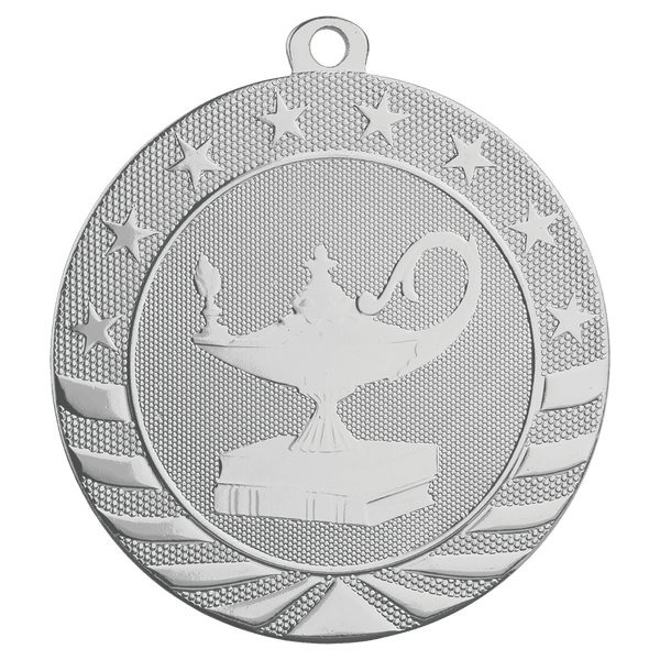 Bright Silver 2 3/4" Lamp of Knowledge Starbrite Medal