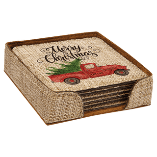 4" x 4" Sublimatable Burlap Square 6-Coaster Set