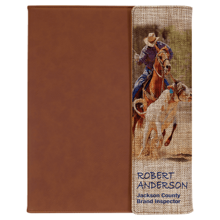 9 1/2" x 12" Rawhide with Sublimatable Burlap Portfolio with Notepad