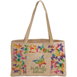 19" x 12" Burlap Shopping Bag with 5" Gusset and Outside Pocket