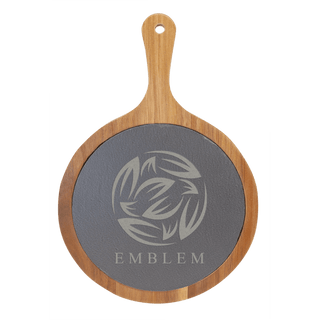8 1/4" x 12 1/4" Round Acacia Wood/Slate Serving Board with Handle