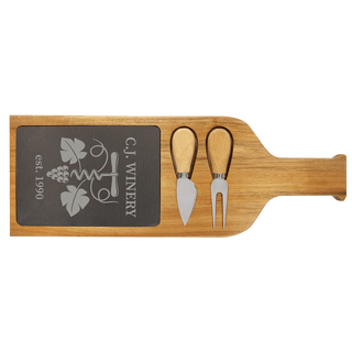 17 1/2" x 6" Acacia Wood/Slate Serving Board with Two Tools