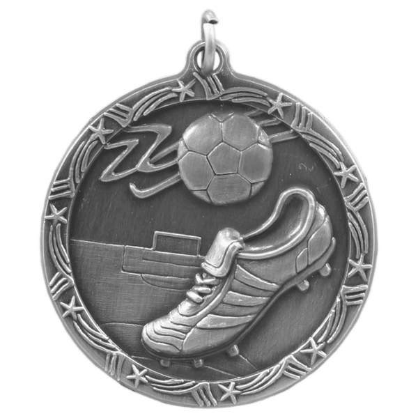 Antique Silver 1 3/4" Soccer Shooting Star Medal