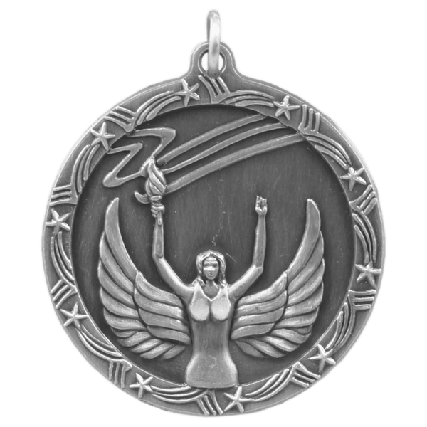 Antique Silver 1 3/4" Victory Shooting Star Medal