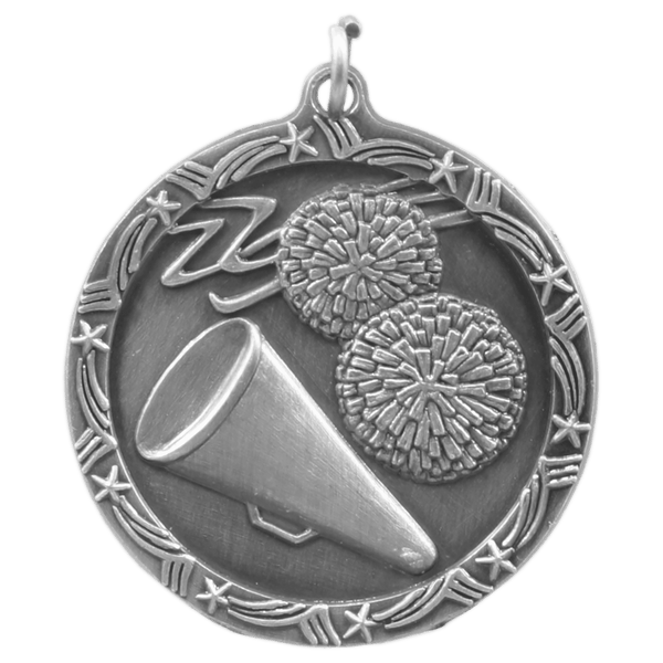 Antique Silver 1 3/4" Cheer Shooting Star Medal