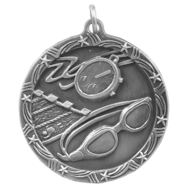 Antique Silver 1 3/4" Swimming Shooting Star Medal