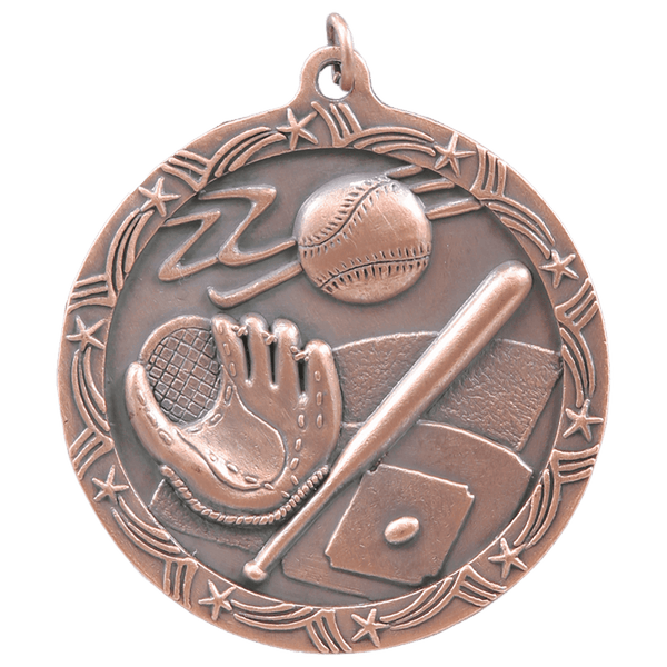 Antique Bronze 2 1/2" Baseball/Softball Shooting Star Medal