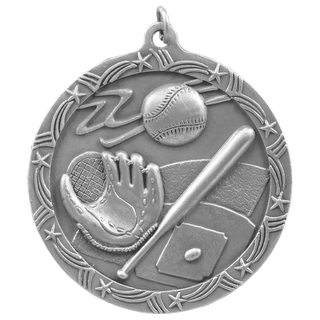 Antique Silver 2 1/2" Baseball/Softball Shooting Star Medal