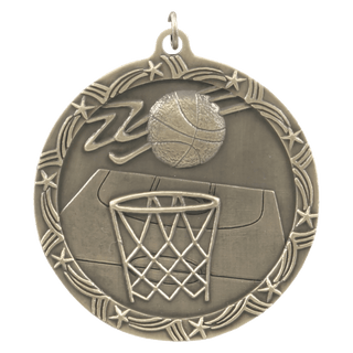Antique Gold 2 1/2" Basketball Shooting Star Medal
