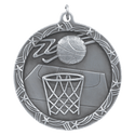 Antique Silver 2 1/2" Basketball Shooting Star Medal