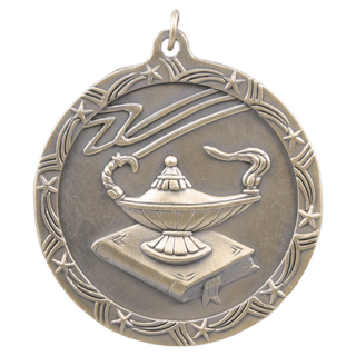 Antique Gold 2 1/2" Lamp of Knowledge Shooting Star Medal