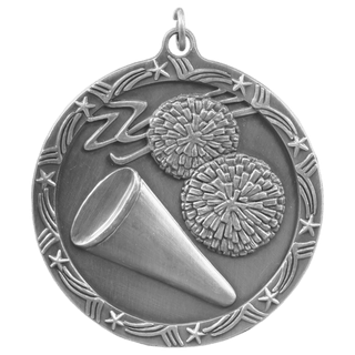 Antique Silver 2 1/2" Cheer Shooting Star Medal