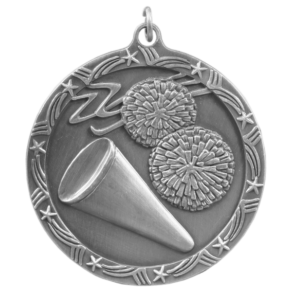 Antique Silver 2 1/2" Cheer Shooting Star Medal