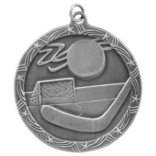 Antique Silver 2 1/2" Hockey Shooting Star Medal