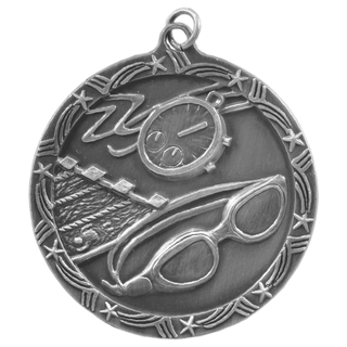 Antique Silver 2 1/2" Swimming Shooting Star Medal