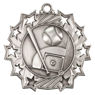 Antique Silver 2 1/4" Baseball/Softball Ten Star Medal