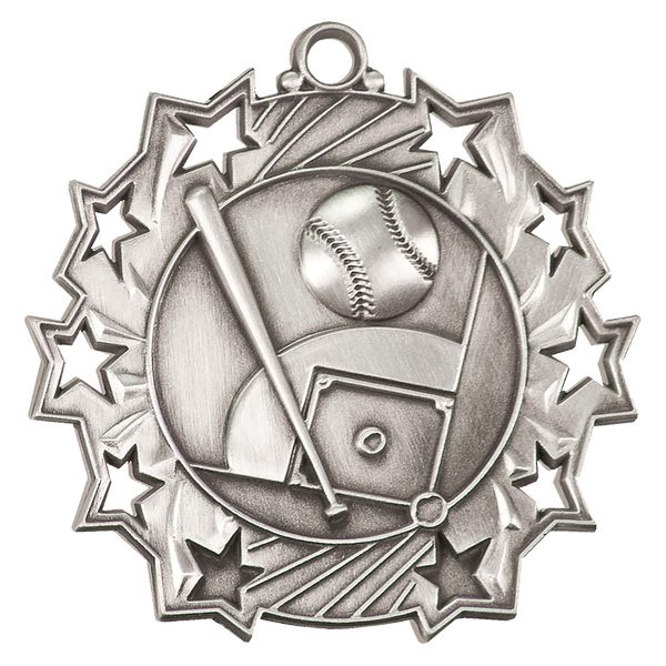 Antique Silver 2 1/4" Baseball/Softball Ten Star Medal