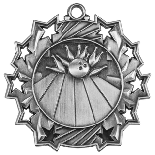 Antique Silver 2 1/4" Bowling Ten Star Medal