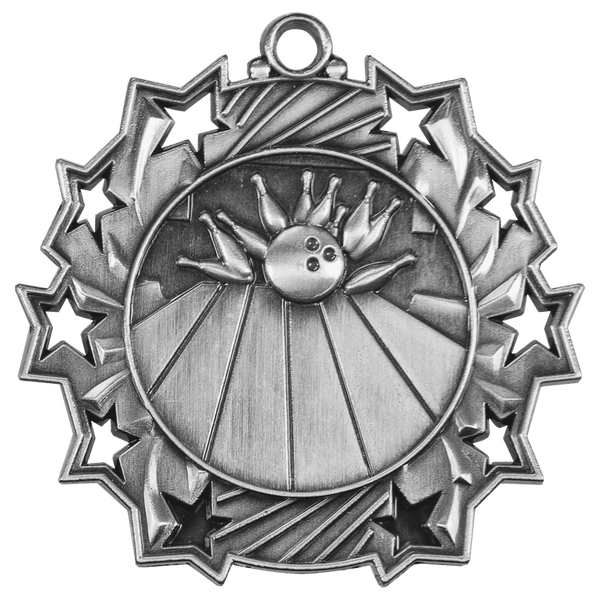 Antique Silver 2 1/4" Bowling Ten Star Medal