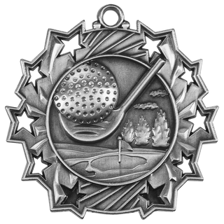 Antique Silver 2 1/4" Golf Ten Star Medal
