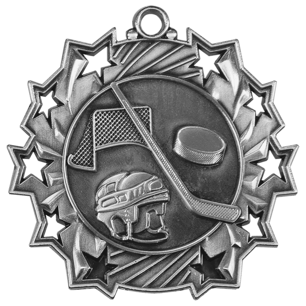 Antique Silver 2 1/4" Hockey Ten Star Medal