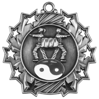 Antique Silver 2 1/4" Martial Arts Ten Star Medal