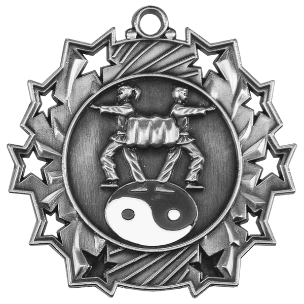 Antique Silver 2 1/4" Martial Arts Ten Star Medal