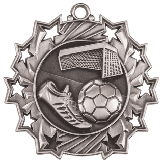 Antique Silver 2 1/4" Soccer Ten Star Medal