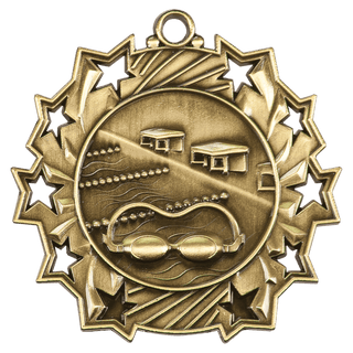 Antique Gold 2 1/4" Swimming Ten Star Medal