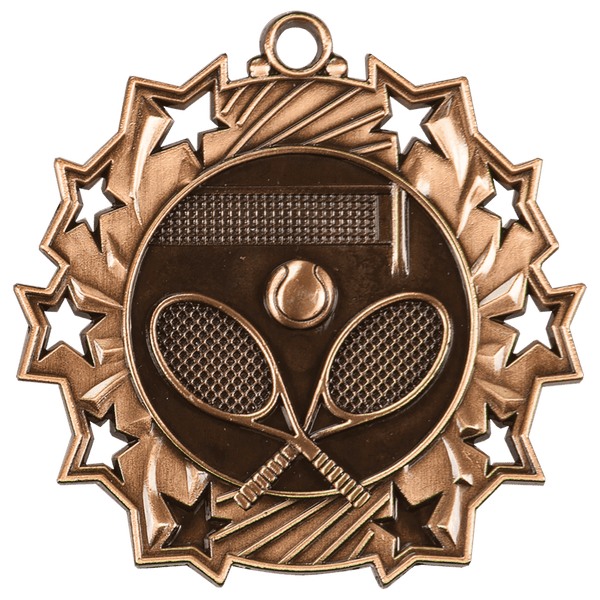 Antique Bronze 2 1/4" Tennis Ten Star Medal