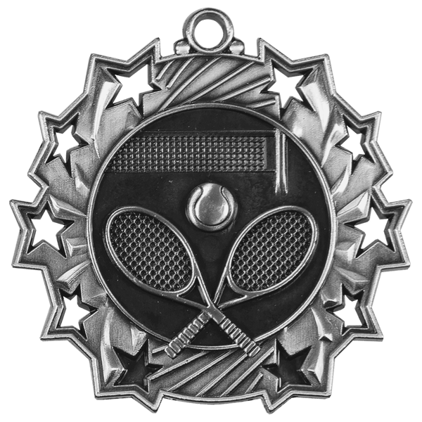 Antique Silver 2 1/4" Tennis Ten Star Medal