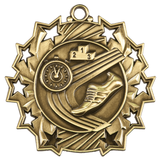 Antique Gold 2 1/4" Track Ten Star Medal