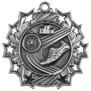 Antique Silver 2 1/4" Track Ten Star Medal