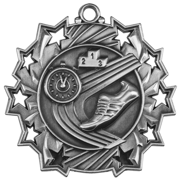 Antique Silver 2 1/4" Track Ten Star Medal