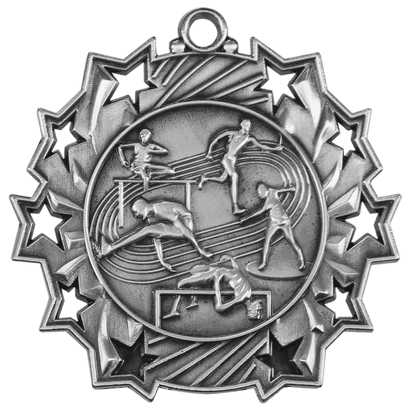 Antique Silver 2 1/4" Track & Field Ten Star Medal
