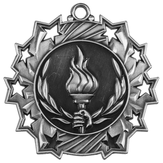 Antique Silver 2 1/4" Victory Ten Star Medal