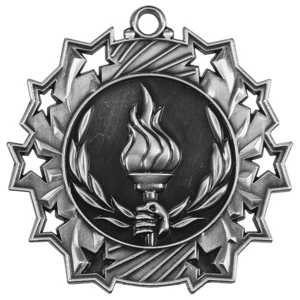 Antique Silver 2 1/4" Victory Ten Star Medal