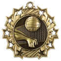 Antique Gold 2 1/4" Volleyball Ten Star Medal